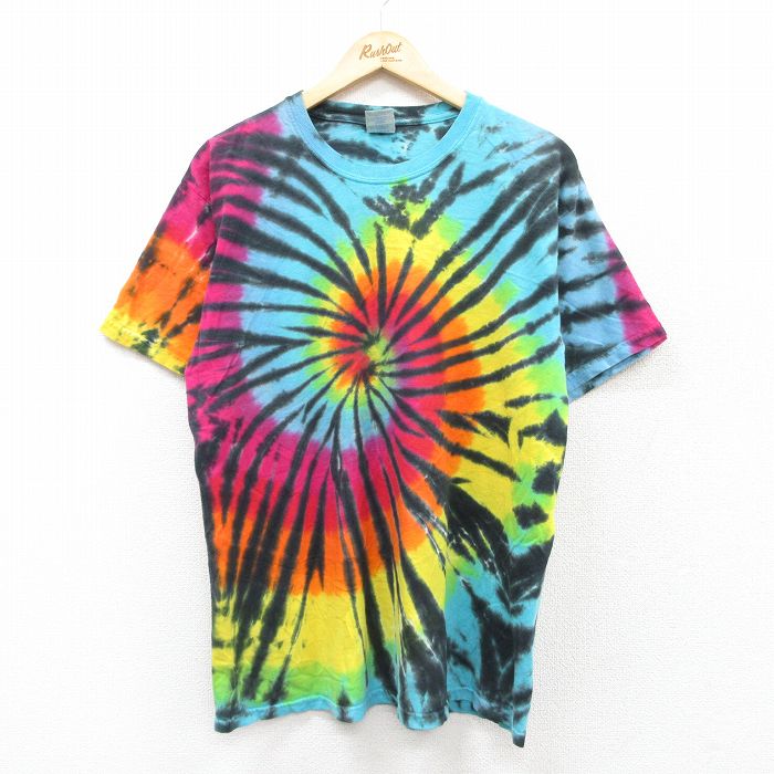 L★古着 半袖 ビンテージ Tシャツ メンズ 00年代 00s コットン クルーネック 水色他 タイダイ 25aug02 中古