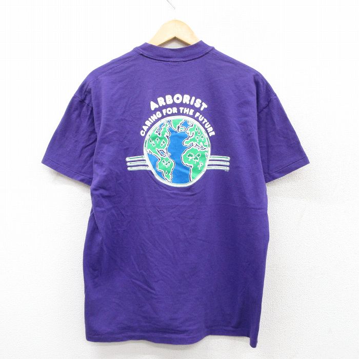XL★古着 半袖 ビンテージ Tシャツ メンズ 90年代 90s 地球 葉 コットン クルーネック USA製 紫 パープル 【spe】 25aug02 中古