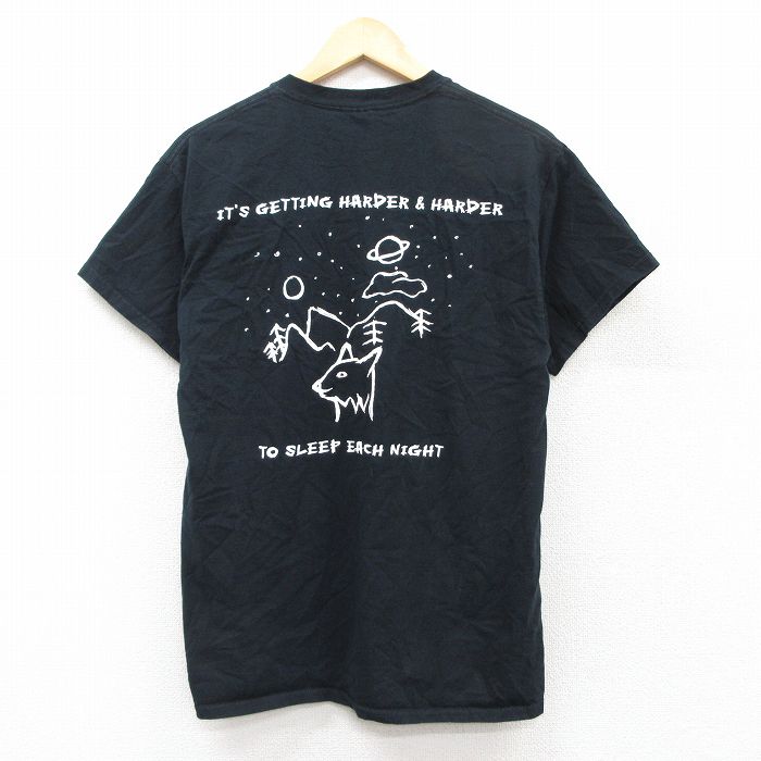 【20%OFF】M★古着 半袖 ビンテージ Tシャツ メンズ 00年代 00s オオカミ ベッド コットン クルーネック 黒 ブラック 25aug02 中古