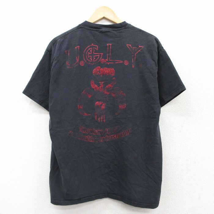 【20%OFF】L★古着 ヘインズ Hanes 半袖 ビンテージ Tシャツ メンズ 00年代 00s UGLY コットン クルーネック 黒 ブラック 25aug02 中古