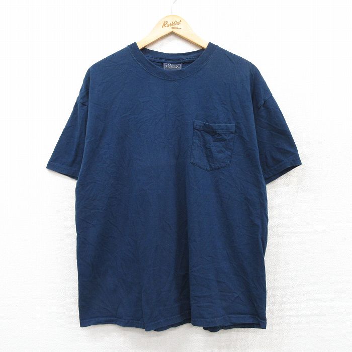 【20%OFF】XL★古着 ベーシックエディションズ 半袖 ビンテージ Tシャツ メンズ 90年代 90s 無地 胸ポケット付き コットン クルーネック 紺 ネイビー 【spe】 25aug02 中古