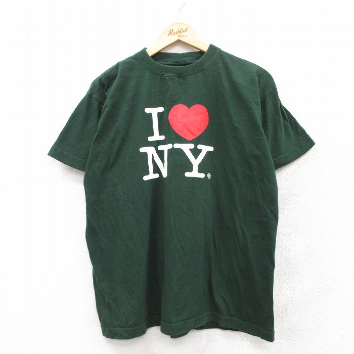 L★古着 半袖 ビンテージ Tシャツ メンズ 00年代 00s アイラブ ニューヨーク コットン クルーネック 緑 グリーン 25aug02 中古