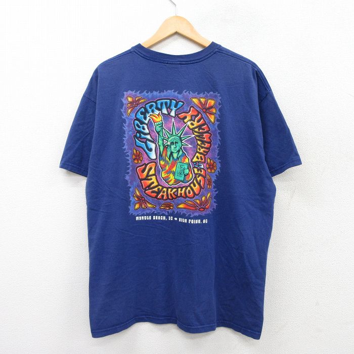 XL★古着 半袖 ビンテージ Tシャツ メンズ 00年代 00s 自由の女神 LiBERTY 大きいサイズ コットン クルーネック 紺 ネイビー 25aug02 中古