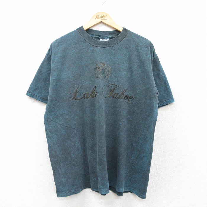 XL★古着 オニータ ONEITA 半袖 ビンテージ Tシャツ メンズ 90年代 90s タホ コットン クルーネック USA製 緑系 グリーン タイダイ 25aug02 中古