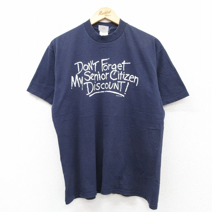 L★古着 ジャージーズ 半袖 ビンテージ Tシャツ メンズ 00年代 00s メッセージ コットン クルーネック 紺 ネイビー 25aug02 中古