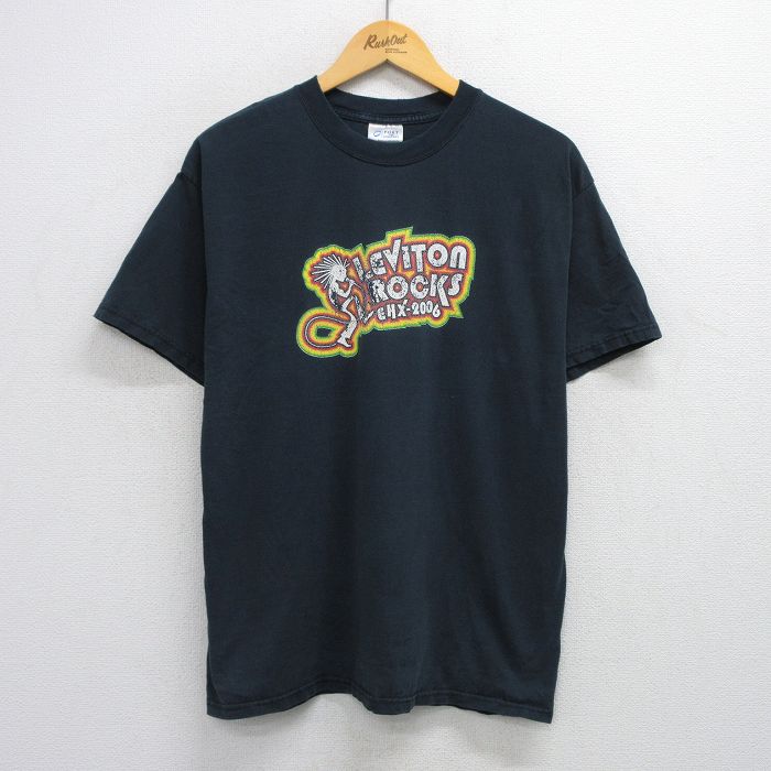 L★古着 半袖 ビンテージ Tシャツ メンズ 00年代 00s LEVITON ROCKS コットン クルーネック 黒 ブラック 25aug02 中古