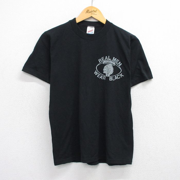 M★古着 ジャージーズ 半袖 ビンテージ Tシャツ メンズ 90年代 90s インディアン アメフト クルーネック USA製 黒 ブラック 25aug02 中古