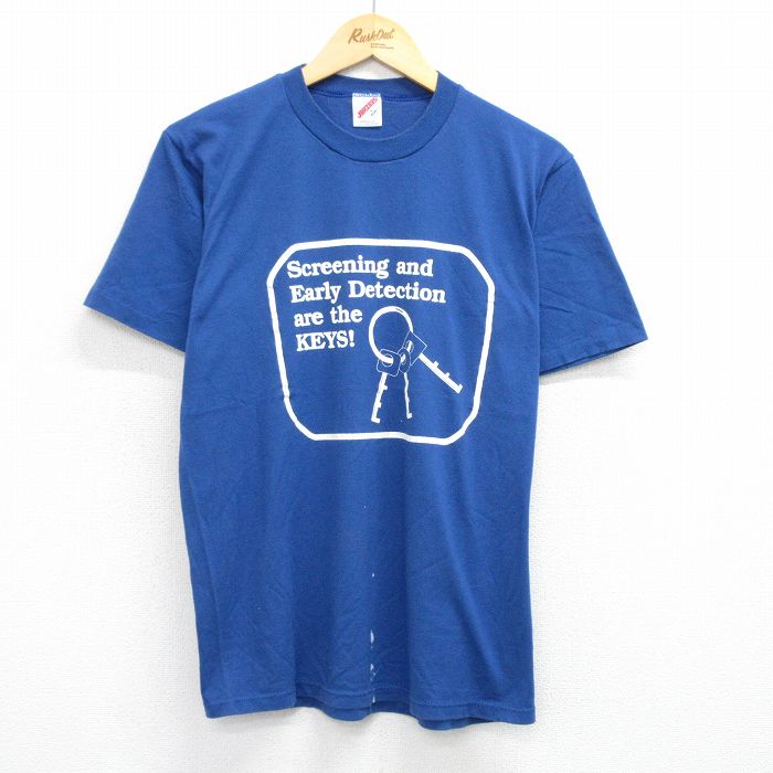 L★古着 ジャージーズ 半袖 ビンテージ Tシャツ メンズ 80年代 80s カギ クルーネック USA製 青 ブルー 25aug02 中古