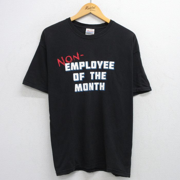 XL★古着 ヘインズ Hanes 半袖 ビンテージ Tシャツ メンズ 00年代 00s EMPLOYEE コットン クルーネック 黒 ブラック 25aug02 中古