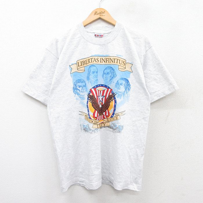 L★古着 半袖 ビンテージ Tシャツ メンズ 00年代 00s トーマスジェファーソン コットン クルーネック USA製 薄グレー 霜降り 25aug02 中古