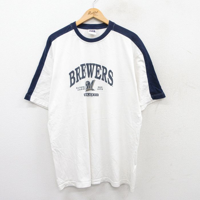 XL★古着 半袖 ビンテージ Tシャツ メンズ 00年代 00s MLB ミルウォーキーブルワーズ クルーネック 白他 ホワイト メジャーリーグ ベースボール 野球 25aug02 中古