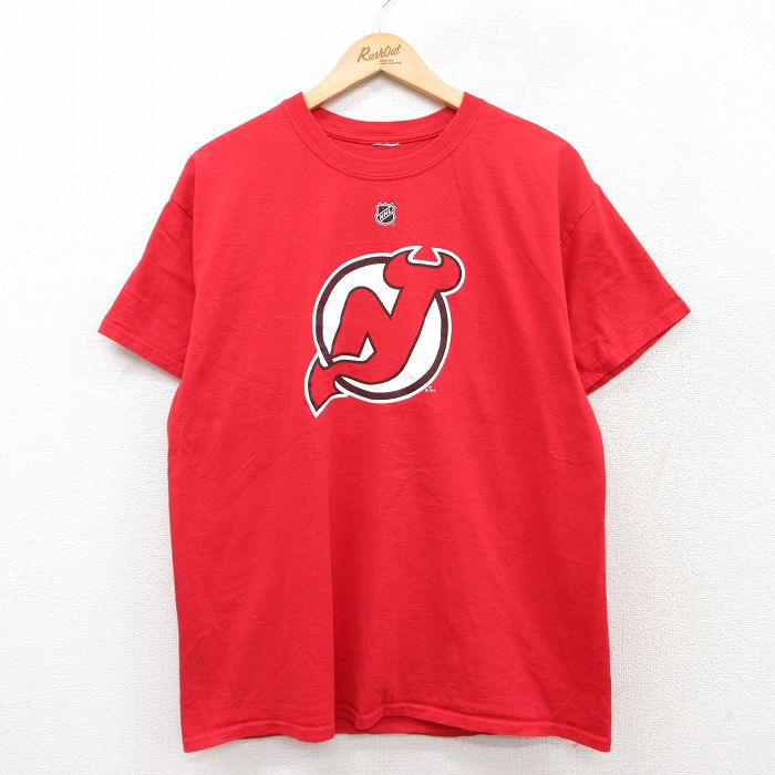【20%OFF】L★古着 リーボック REEBOK 半袖 Tシャツ メンズ NHL ニュージャージーデビルズ コットン クルーネック 赤 レッド アイスホッケー 25aug02 中古