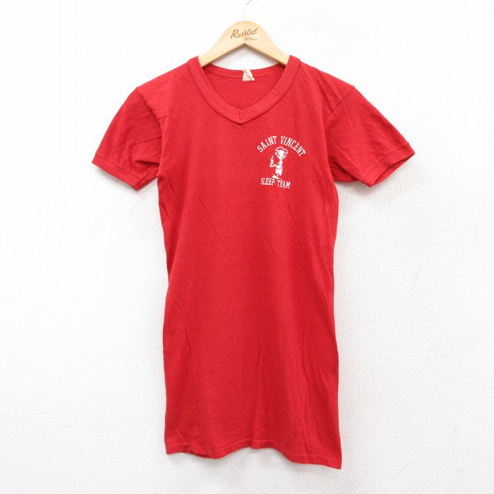 S★古着 半袖 ビンテージ Tシャツ メンズ 80年代 80s SAINT VINCENT コットン Vネック 赤 レッド 25aug02 中古