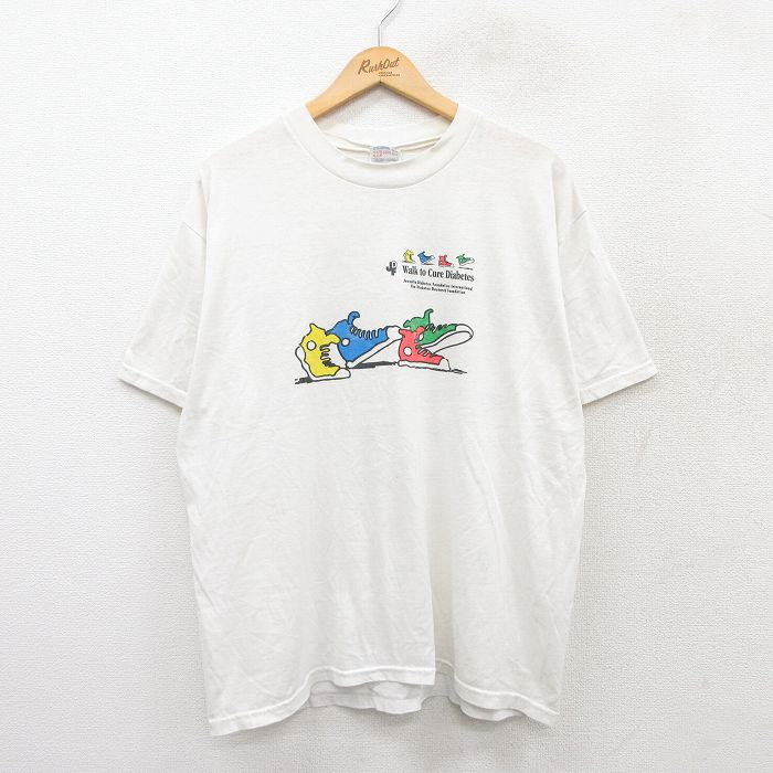 XL★古着 ヘインズ Hanes 半袖 ビンテージ Tシャツ メンズ 00年代 00s WALK 企業広告 クルーネック 白 ホワイト 25aug04 中古