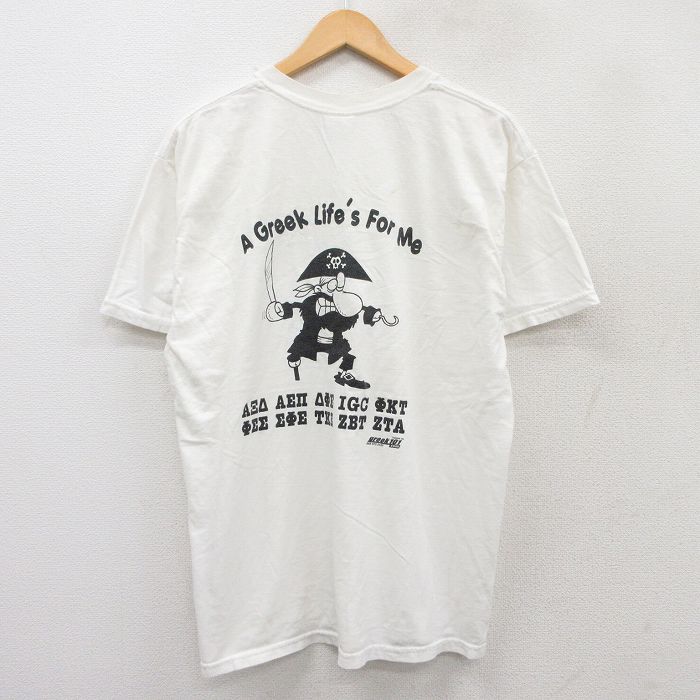 【50%OFF】L★古着 半袖 ビンテージ Tシャツ メンズ 00年代 00s GREEK WEEK コットン クルーネック 白 ホワイト 25aug04 中古