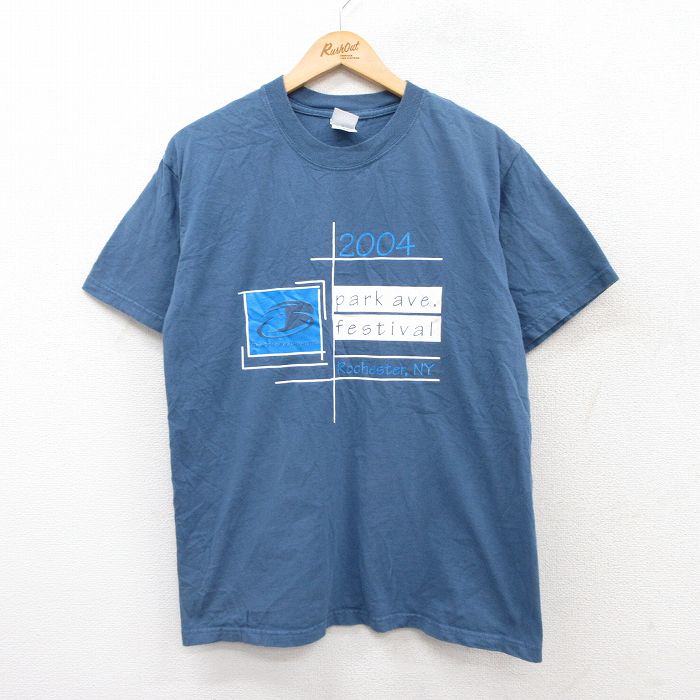M★古着 半袖 ビンテージ Tシャツ メンズ 00年代 00s ロチェスター park ave コットン クルーネック 紺 ネイビー 25aug04 中古