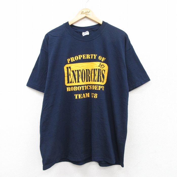 XL★古着 半袖 ビンテージ Tシャツ メンズ 00年代 00s ENFORCERS 企業広告 大きいサイズ コットン クルーネック 紺 ネイビー 25aug04 中古