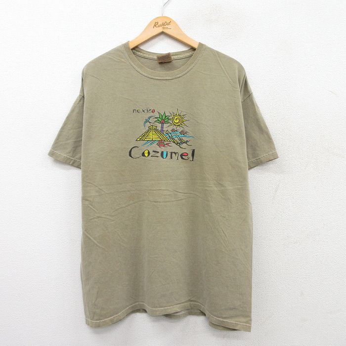 【20%OFF】XL★古着 ヘインズ Hanes 半袖 ビンテージ Tシャツ メンズ 00年代 00s Cozumel コットン クルーネック 緑系 グリーン 25aug04 中古