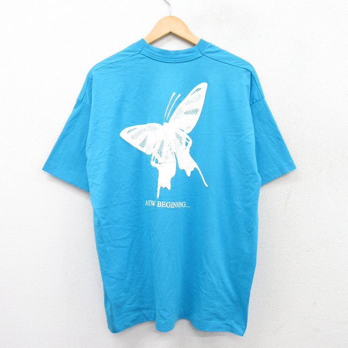 XL★古着 フルーツオブザルーム 半袖 ビンテージ Tシャツ メンズ 90年代 90s チョウ 大きいサイズ クルーネック USA製 水色 25aug04 中古