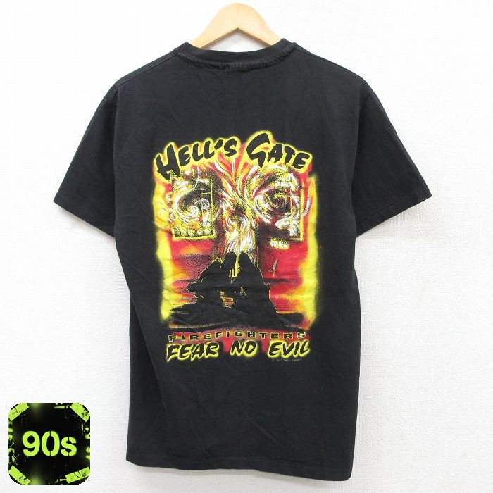 【50%OFF】ヘインズ 90s 半袖Tシャツ HELLS GATEプリント ブラック M | 古着