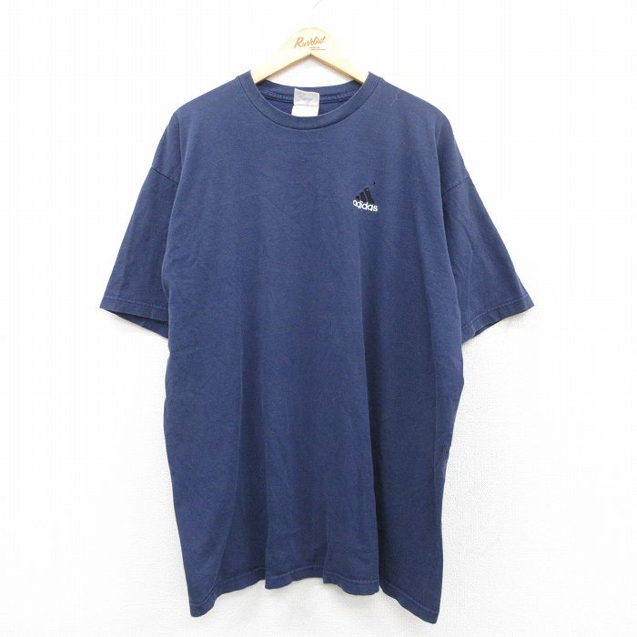 アディダス 90s 半袖Tシャツ ワンポイントロゴ ネイビー XL | 古着