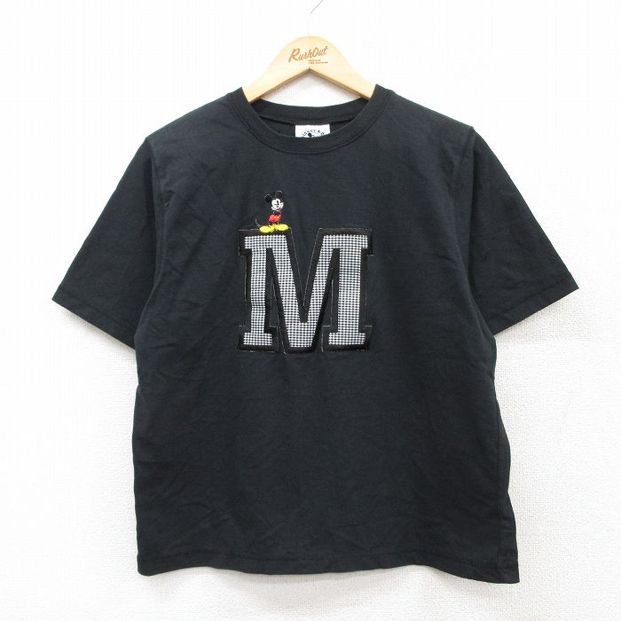 【50%OFF】M★古着 半袖 ビンテージ Tシャツ メンズ 90年代 90s ディズニー DISNEY M ミッキー MICKEY MOUSE コットン クルーネック 黒 ブラック 【spe】 25aug04 中古