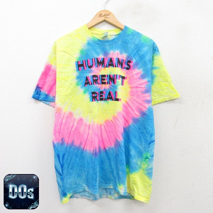 00s 半袖Tシャツ HUMANS ARENT REALプリント タイダイ イエロー L | 古着