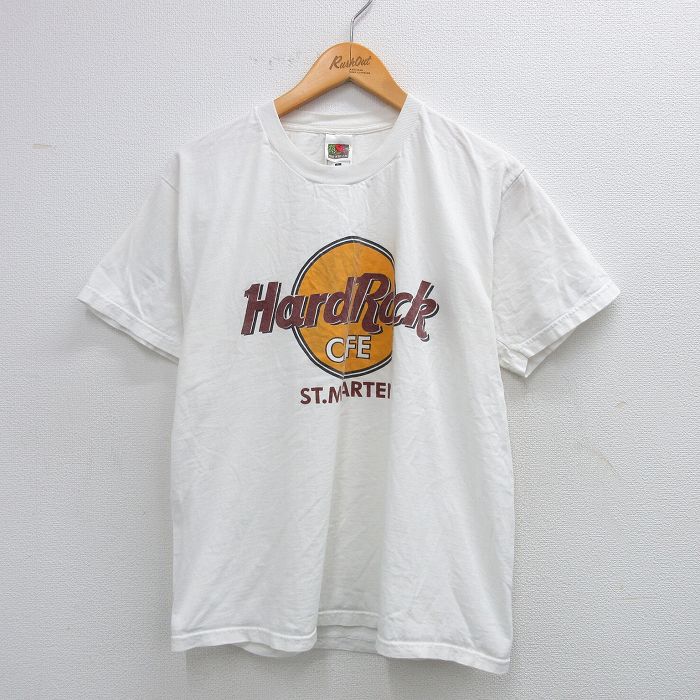 L★古着 フルーツオブザルーム 半袖 ビンテージ Tシャツ メンズ ハードロックカフェ コットン クルーネック 白 ホワイト 25aug04 中古