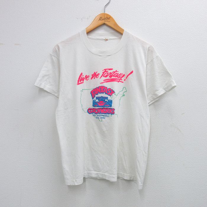 L★古着 スクリーンスターズ 半袖 ビンテージ Tシャツ メンズ 90年代 90s レーシングカー クルーネック USA製 白 ホワイト 25aug04 中古