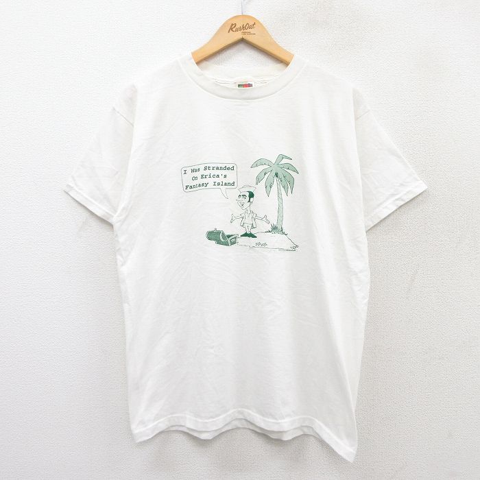 L★古着 フルーツオブザルーム 半袖 ビンテージ Tシャツ メンズ 00年代 00s ヤシの木 宝箱 クルーネック 白 ホワイト 25aug04 中古