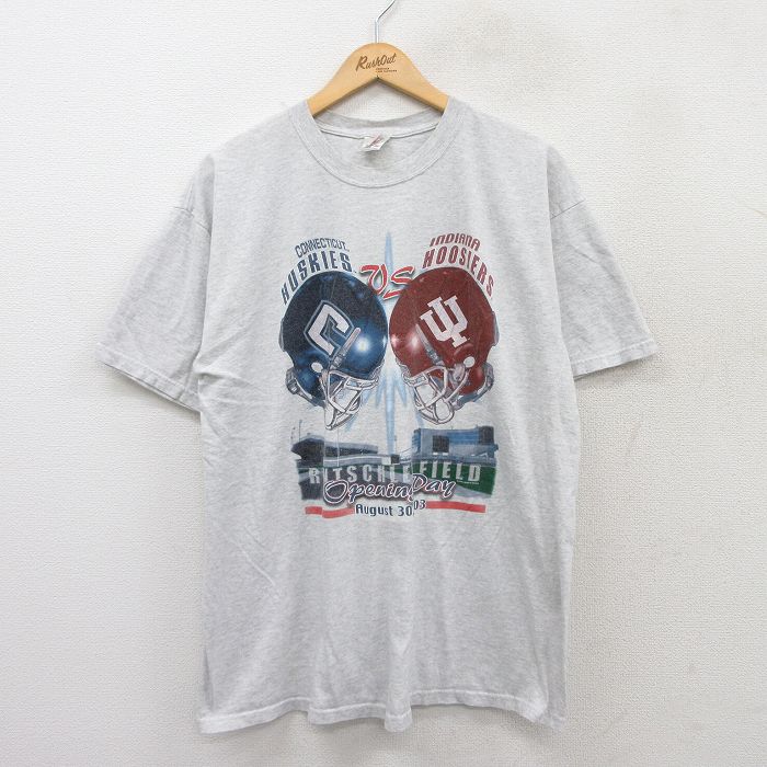 00s 半袖Tシャツ コネチカットハスキーズプリント グレー XL | 古着