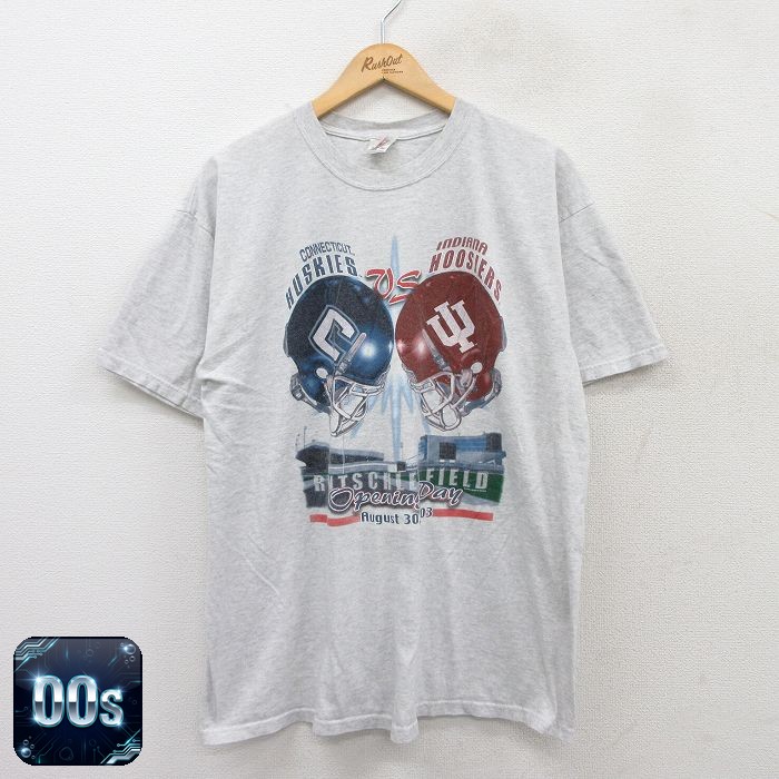 00s 半袖Tシャツ コネチカットハスキーズプリント グレー XL | 古着
