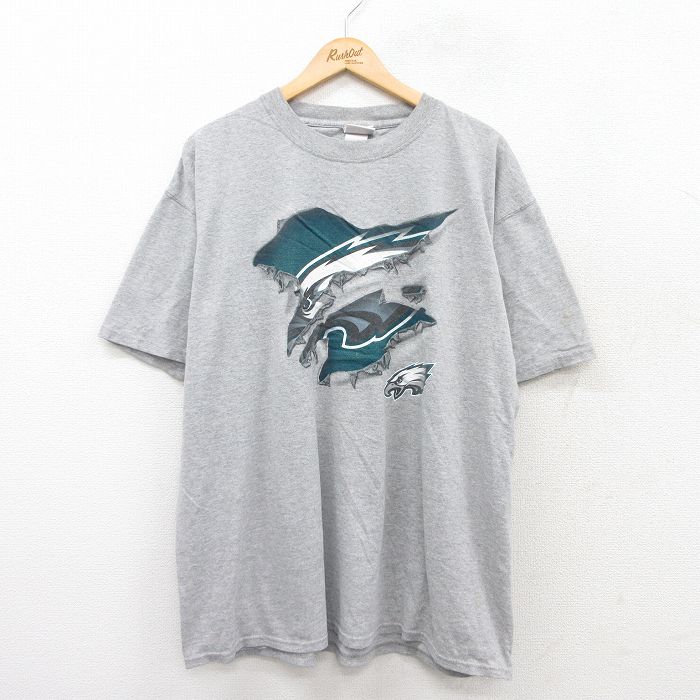 XL★古着 半袖 ビンテージ Tシャツ メンズ 00年代 00s NFL フィラデルフィアイーグルス 大きいサイズ クルーネック グレー アメフト スーパーボウル 25aug04 中古