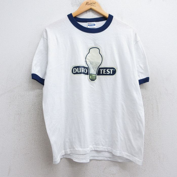 【20%OFF】L★古着 ヘインズ Hanes 半袖 ビンテージ Tシャツ メンズ 80年代 80s 電球 クルーネック 白 ホワイト リンガー 25aug05 中古