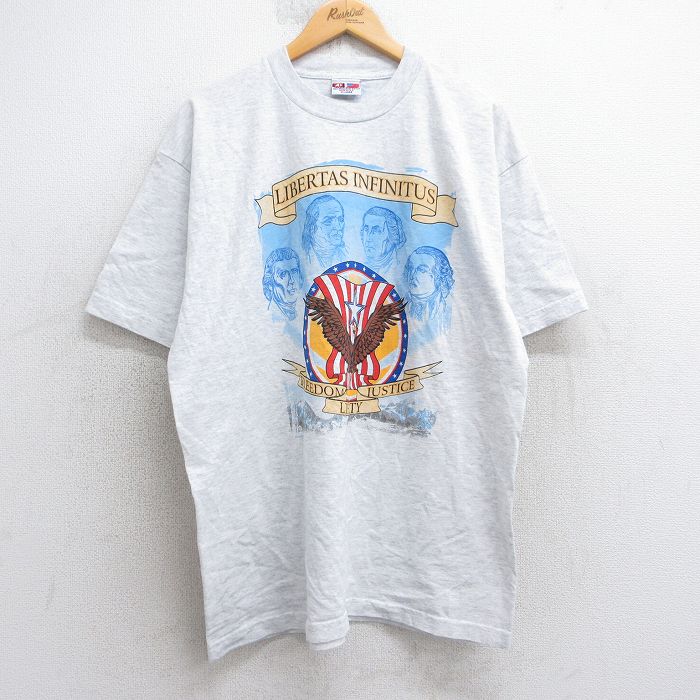 XL★古着 半袖 ビンテージ Tシャツ メンズ 00年代 00s 鳥 ファウンディングファーザーズ コットン クルーネック USA製 薄グレー 霜降り 25aug05 中古