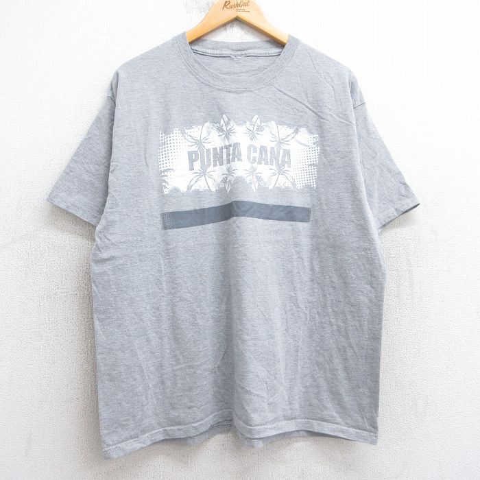 XL★古着 半袖 ビンテージ Tシャツ メンズ 00年代 00s プンタカナ ヤシの木 クルーネック グレー 霜降り 25aug05 中古
