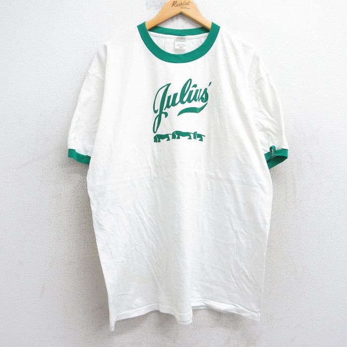 XL★古着 半袖 ビンテージ Tシャツ メンズ 00年代 00s 犬 Julius 大きいサイズ コットン クルーネック 白 ホワイト リンガー 25aug05 中古
