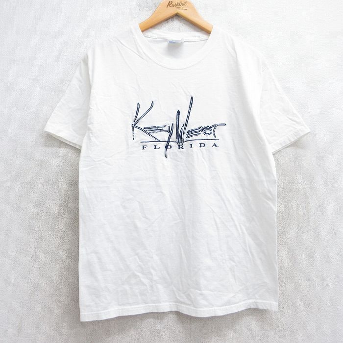 M★古着 ヘインズ Hanes 半袖 ビンテージ Tシャツ メンズ 00年代 00s キーウエスト フロリダ 刺繍 コットン クルーネック 白 ホワイト 25aug05 中古