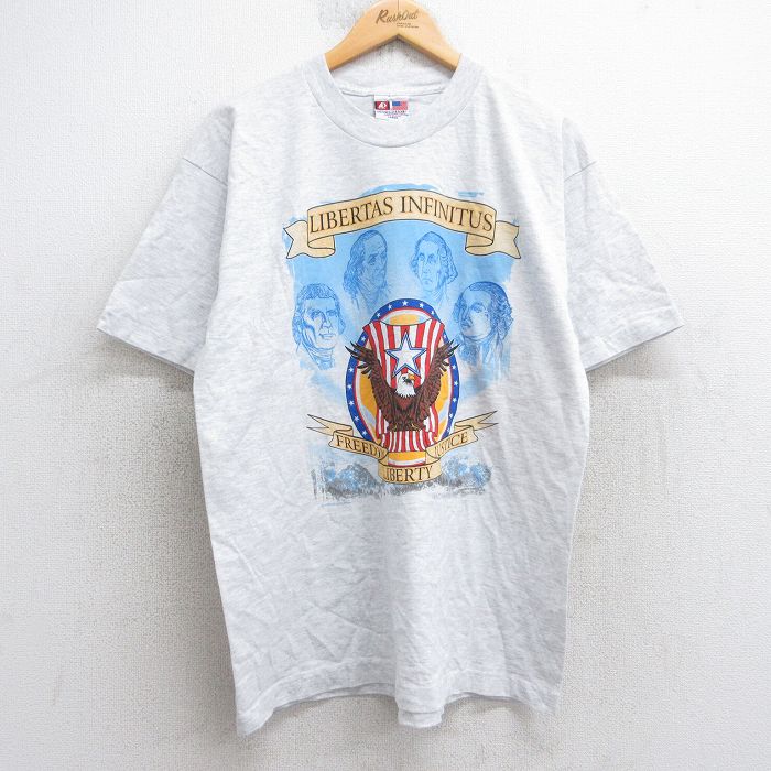 L★古着 半袖 ビンテージ Tシャツ メンズ 00年代 00s 鳥 ファウンディングファーザーズ コットン クルーネック USA製 薄グレー 霜降り 25aug05 中古