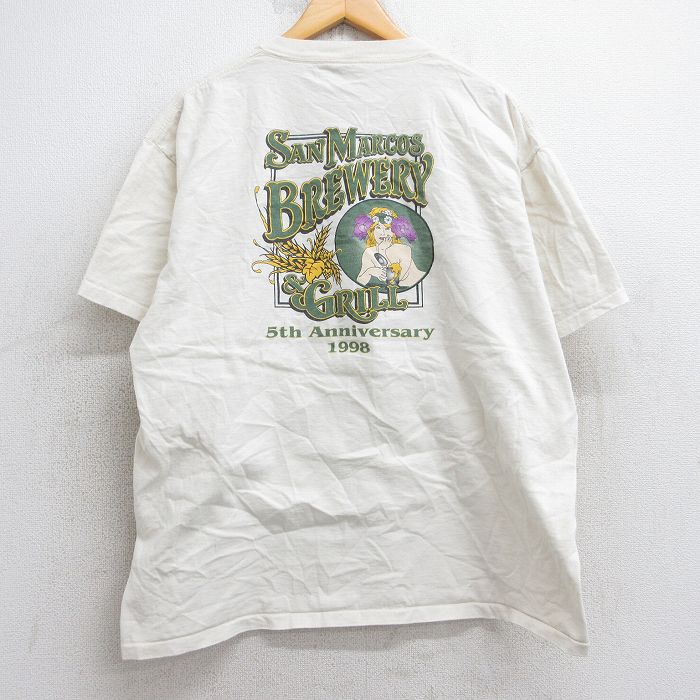 XL★古着 オニータ ONEITA 半袖 ビンテージ Tシャツ メンズ 90年代 90s 女性 SANMARCOS BREWERY 大きいサイズ コットン クルーネック 生成り 25aug05 中古