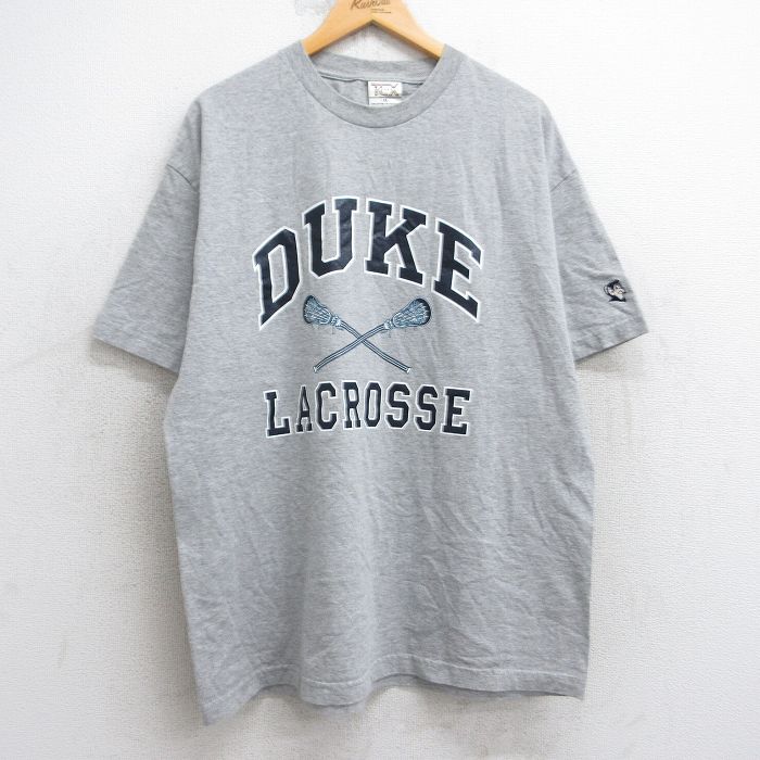 【20%OFF】XL★古着 半袖 ビンテージ Tシャツ メンズ 90年代 90s デューク ラクロス 大きいサイズ クルーネック グレー 霜降り 25aug05 中古