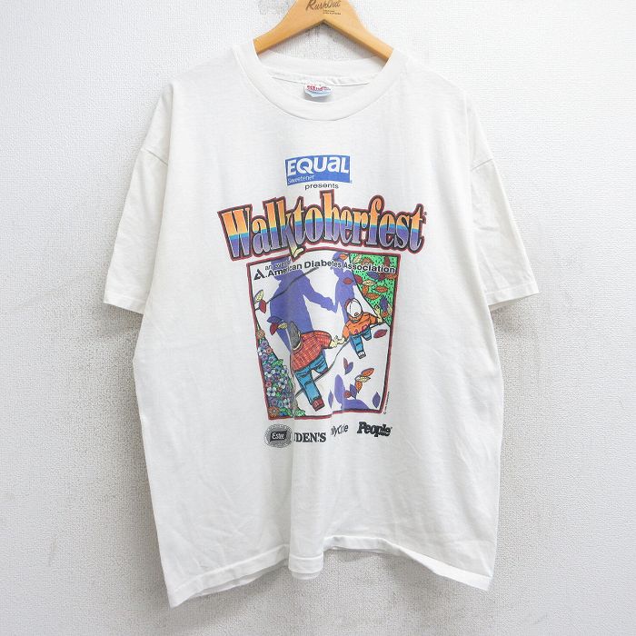 XL★古着 ヘインズ Hanes 半袖 ビンテージ Tシャツ メンズ 90年代 90s Walktoberfest 企業広告 大きいサイズ クルーネック 白 ホワイト 25aug05 中古