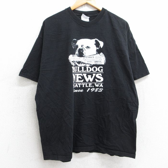 XL★古着 半袖 ビンテージ Tシャツ メンズ 00年代 00s ブルドッグ 犬 大きいサイズ コットン クルーネック 黒 ブラック 25aug05 中古