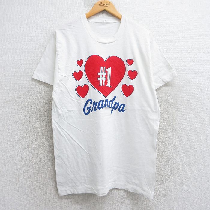 L★古着 フルーツオブザルーム 半袖 ビンテージ Tシャツ メンズ 80年代 80s ハート グランパ クルーネック USA製 白 ホワイト 25aug05 中古
