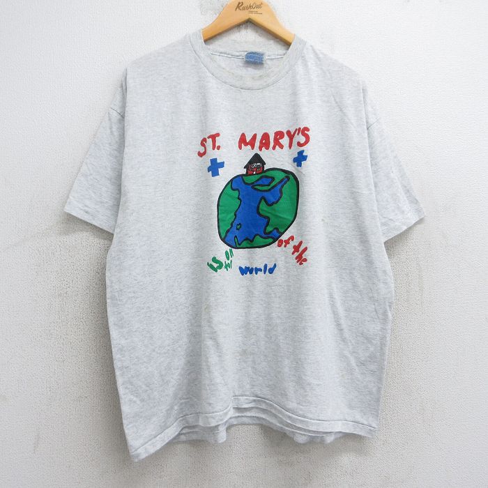 XL★古着 ヘインズ Hanes 半袖 ビンテージ Tシャツ メンズ 90年代 90s 地球 大きいサイズ クルーネック USA製 薄グレー 霜降り 【spe】 25aug05 中古