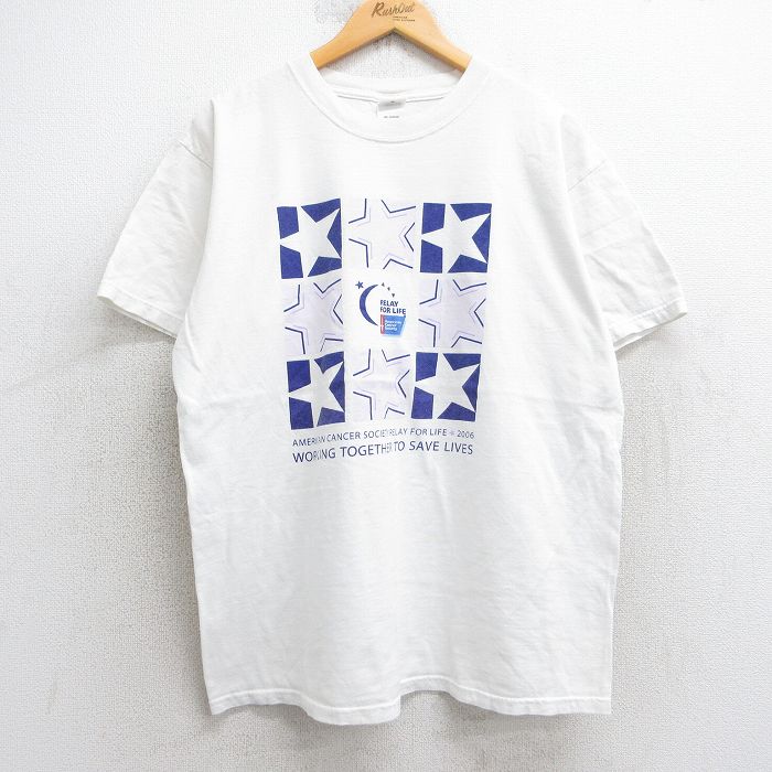 【50%OFF】XL★古着 半袖 ビンテージ Tシャツ メンズ 00年代 00s 星 コットン クルーネック 白 ホワイト 25aug05 中古