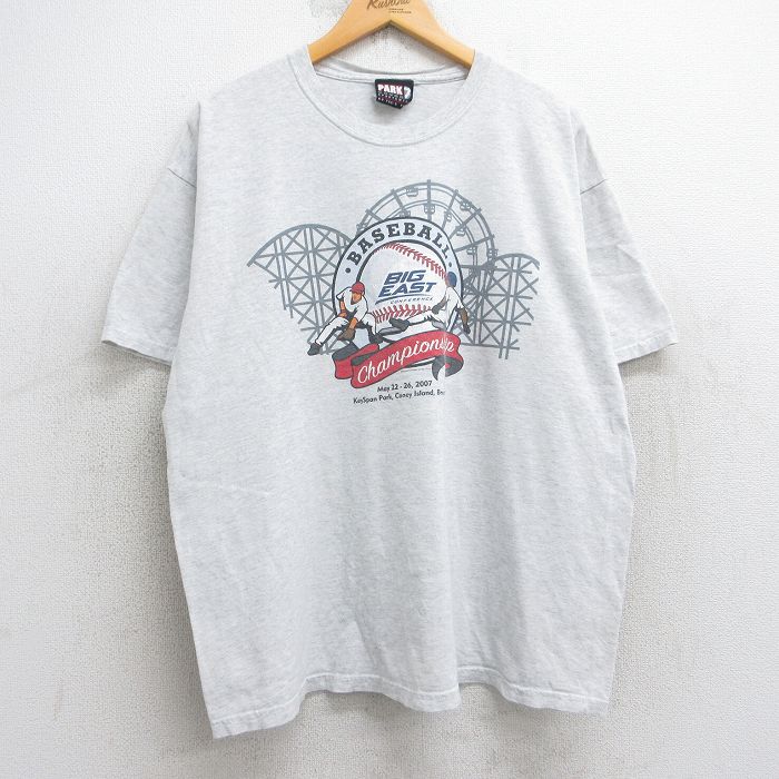 XL★古着 半袖 ビンテージ Tシャツ メンズ 00年代 00s ベースボール ビッグイースト 大きいサイズ クルーネック 薄グレー 霜降り 25aug05 中古