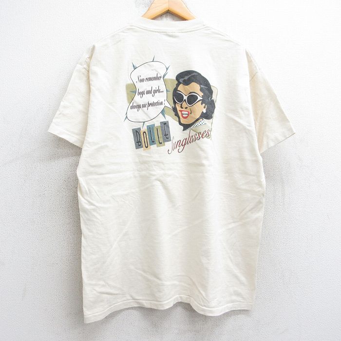 XL★古着 半袖 ビンテージ Tシャツ メンズ 90年代 90s BOLLE 女性 大きいサイズ コットン クルーネック USA製 生成り 【spe】 25aug05 中古