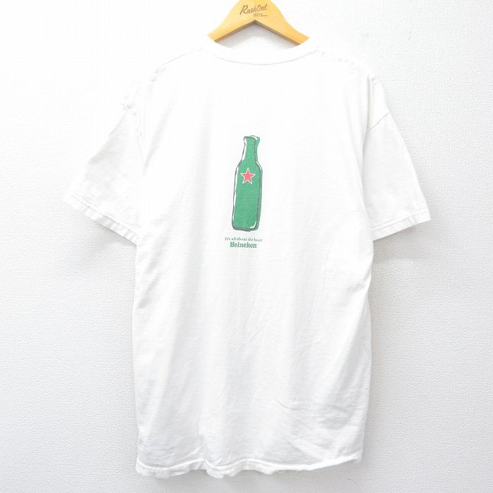【50%OFF】XL★古着 フルーツオブザルーム 半袖 ビンテージ Tシャツ メンズ 90年代 90s ハイネケン ビール コットン クルーネック 白 ホワイト 【spe】 25aug06 中古