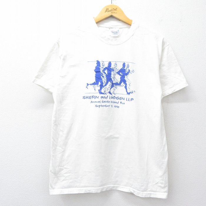 M★古着 ヘインズ Hanes 半袖 ビンテージ Tシャツ メンズ 90年代 90s マラソン コットン クルーネック 白 ホワイト 25aug06 中古